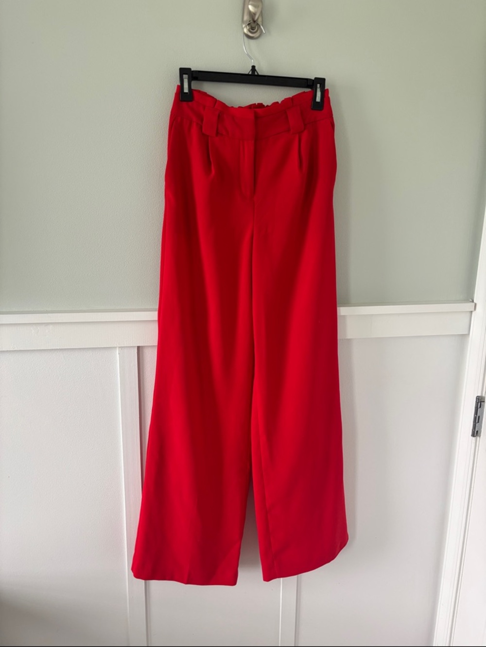 Express Wide-Leg Paperbag Waist Pants in Red
